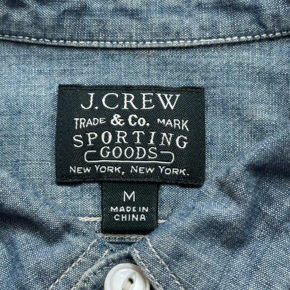 J.Crew Shirt Mens Size M Short Sleeve Chambray Work Pockets Cotton Blue - Picture 4 of 6